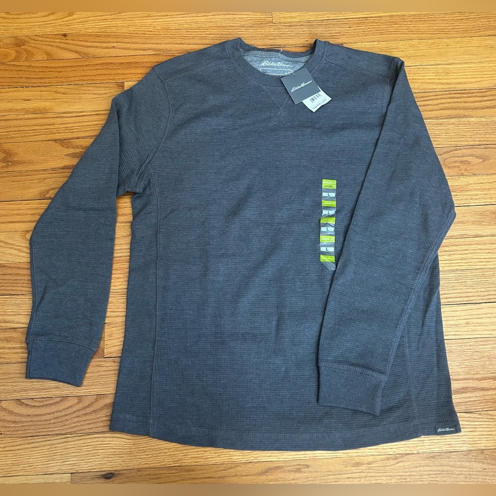 NEW Eddie Bauer Men's Waffle Knit Charcoal Long Sleeve Tee Size Large